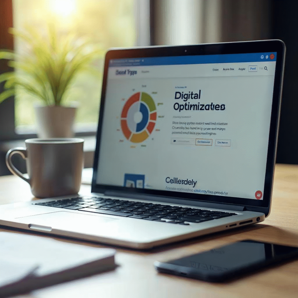 A focused close-up of a modern workspace with a laptop displaying a clean webpage layout, surrounded by notes and a smartphone, bathed in natural light with a shallow depth of field conveying thoughtful digital optimization and beginner-friendly SEO guidance.